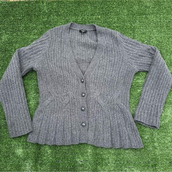 Talbots Sweaters - Talbots petite Gray cable Knit Women's peplum cardigan Sweater, Size L